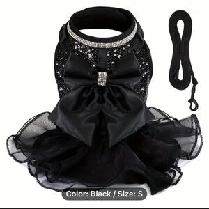 Elegant Black Pet Harness/Dress with Bow and leash